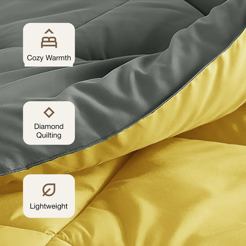 Fort - Box Stitch Duvet Comforter (Mango Yellow & Dark Grey)-3