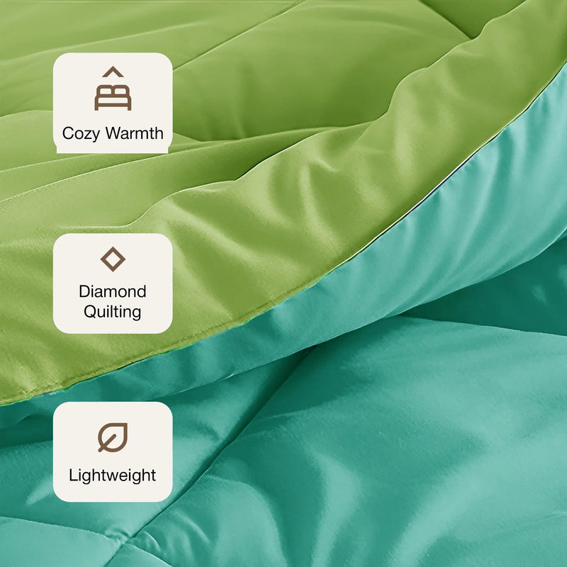 Fort - Box Stitch Duvet Comforter (Parrot Green & Aqua Green)-3