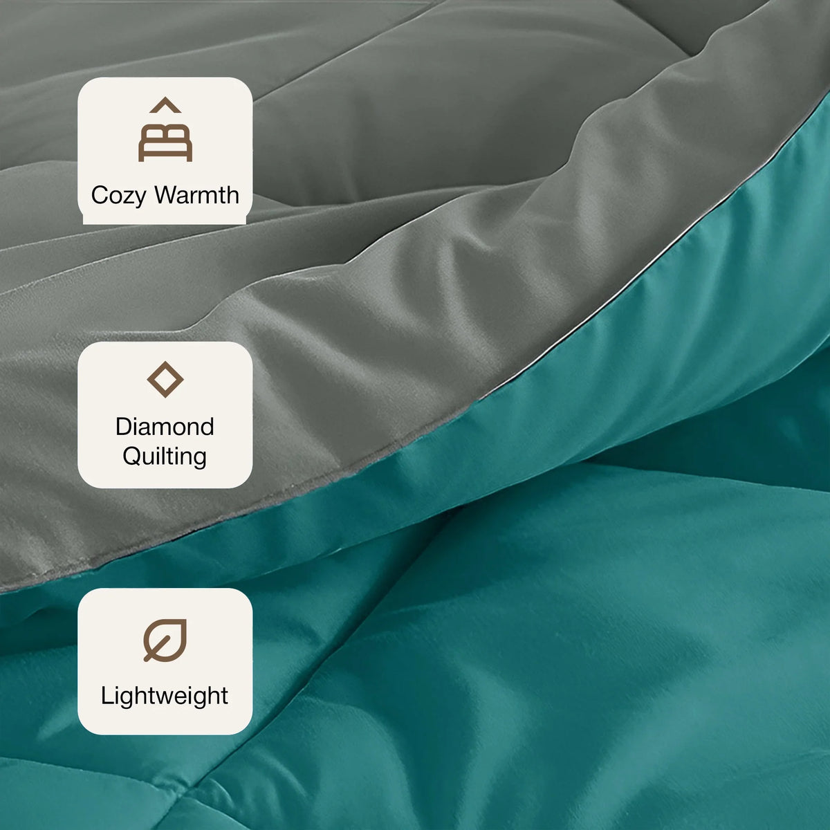 Fort - Box Stitch Duvet Comforter (Teal & Light Grey)-3