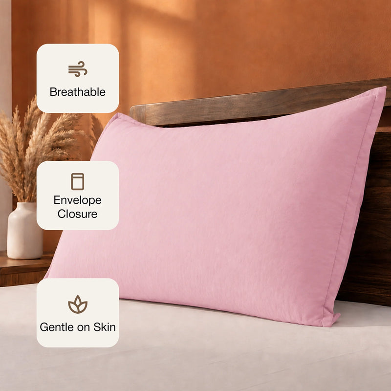Fort Nightingale - Solid Pillow Cover (Pink) (Bedsheet Excluded)-3