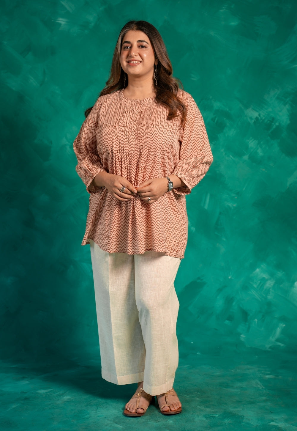 Faria Red Bagru Cotton A Line Short Top