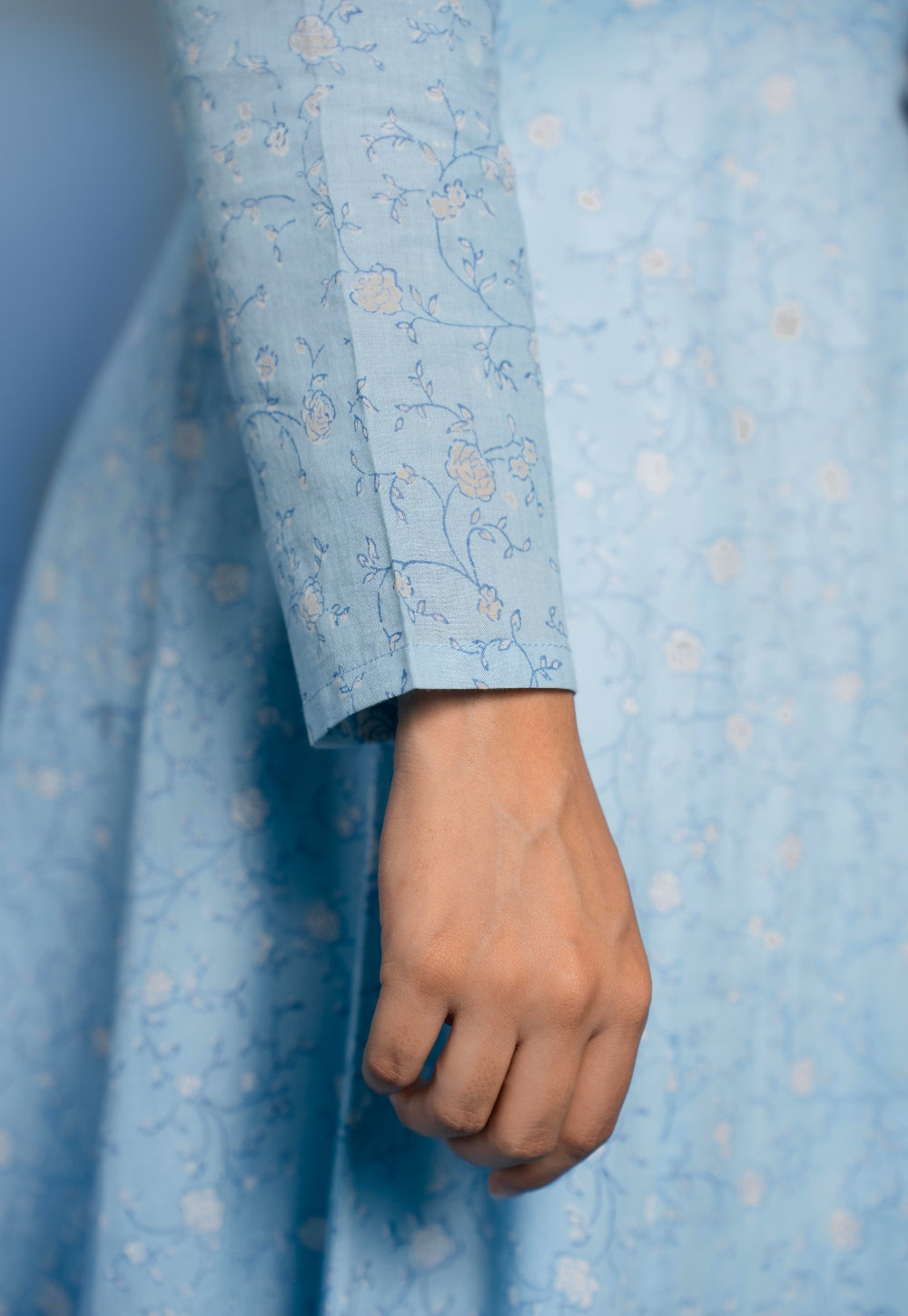 Amaya Blue Dabu Mul Cotton Kali Kurta
