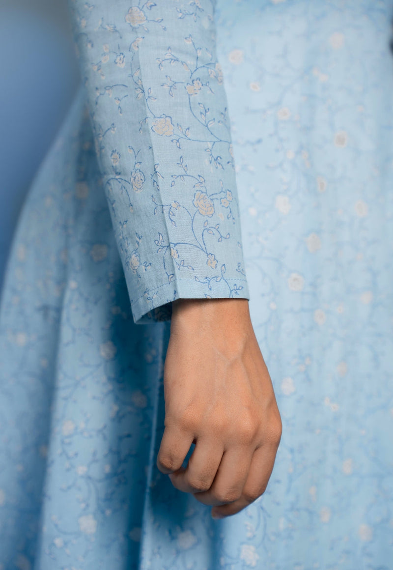 Amaya Blue Dabu Mul Cotton Kali Kurta