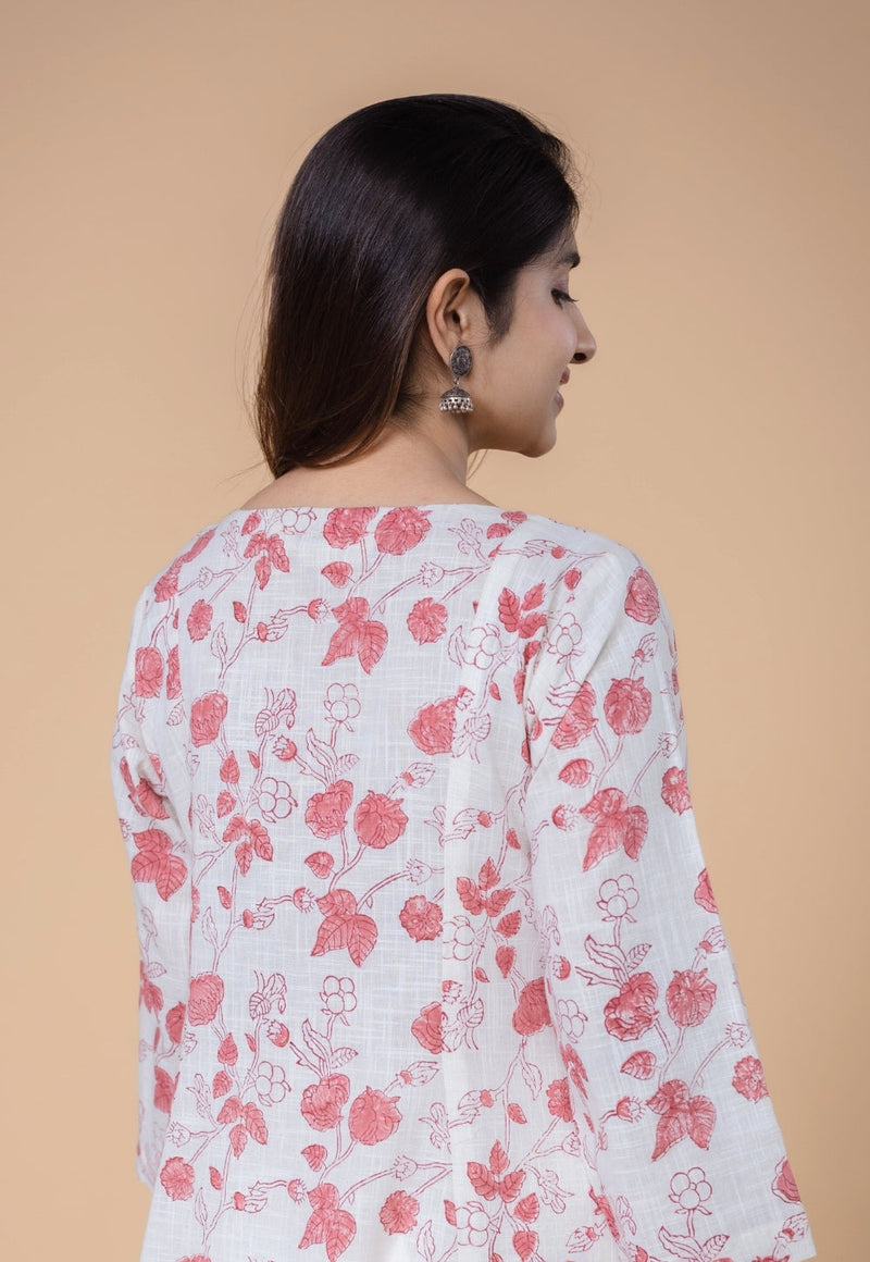 Smriti White Dabu Slub Cotton Kali Kurta