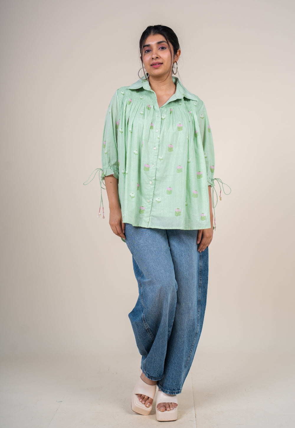 Yuvika Mint Green Printed Mul Straight Short Top