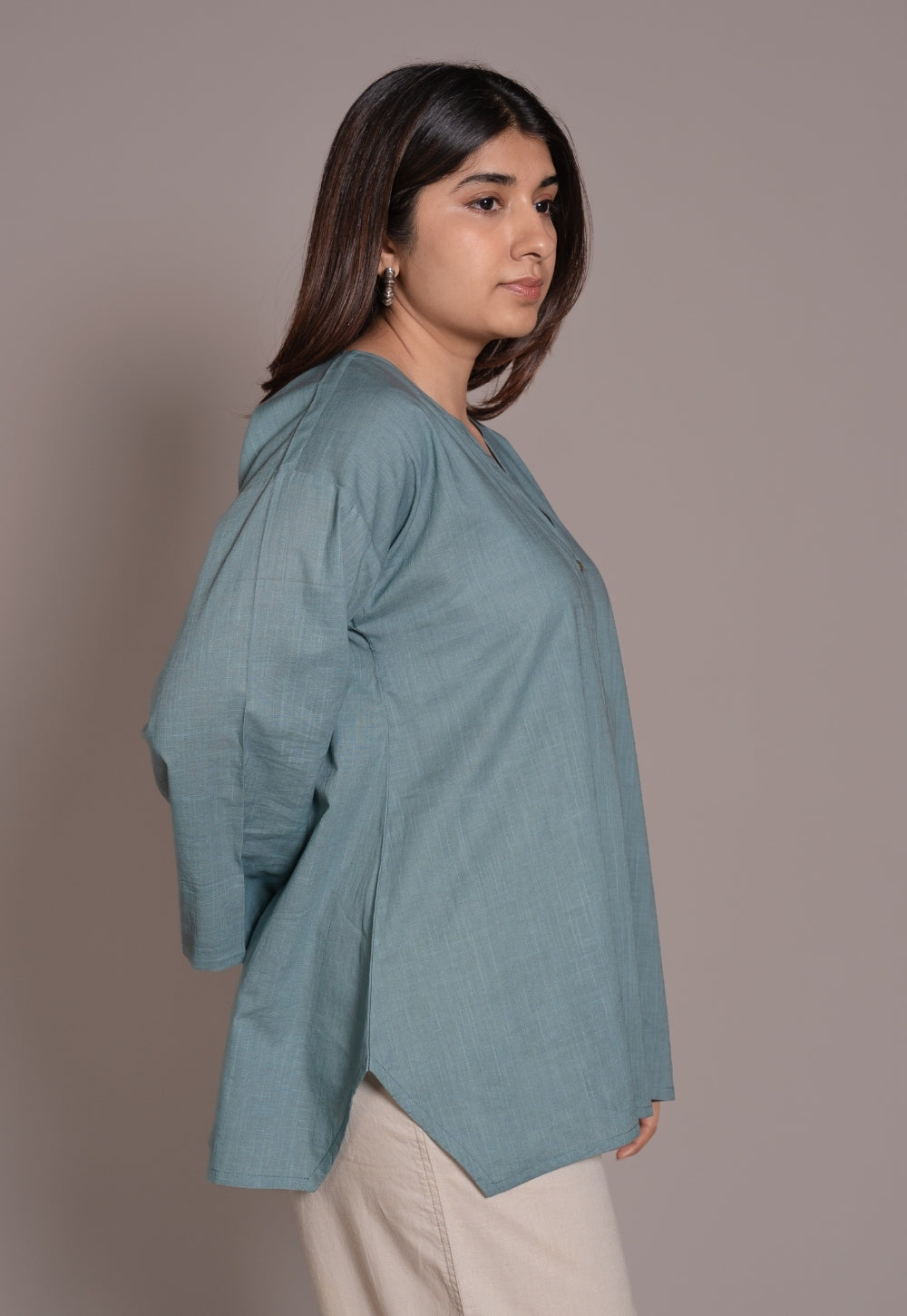 Light Blue Solid Slub Cotton Straight Short Top - DyeVerse