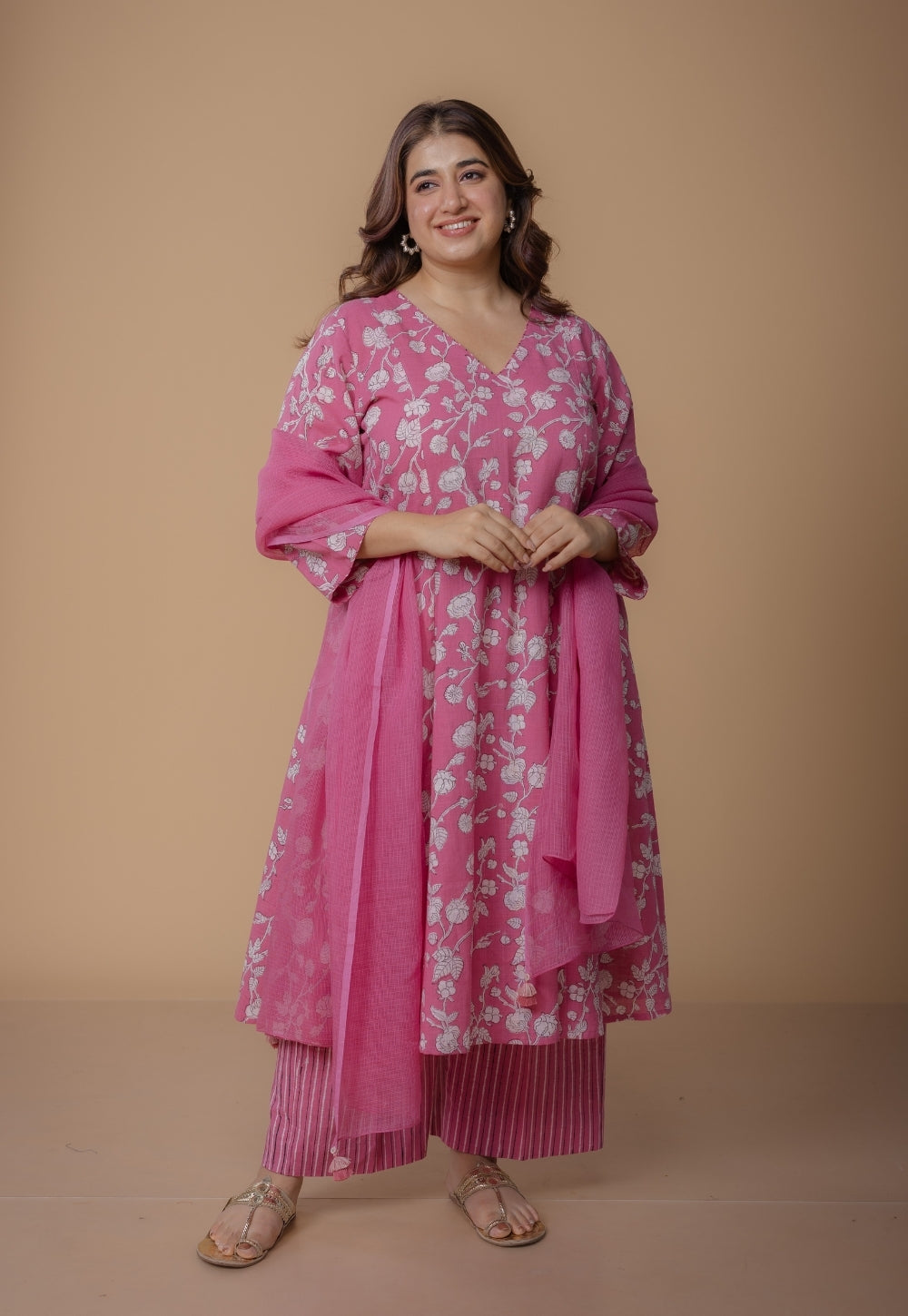 Norah Pink Dabu Slub Cotton Palazzo