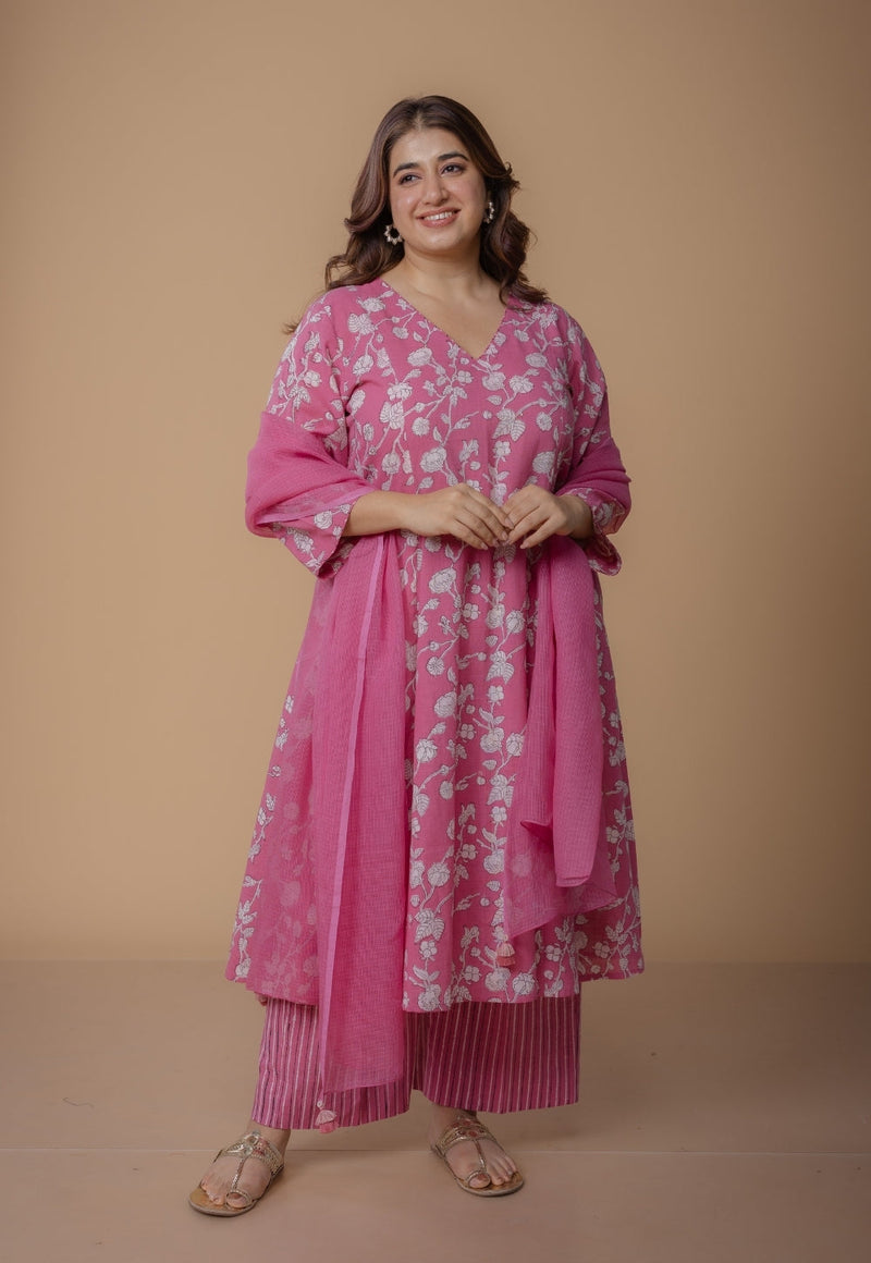 Norah Pink Dabu Slub Cotton Palazzo