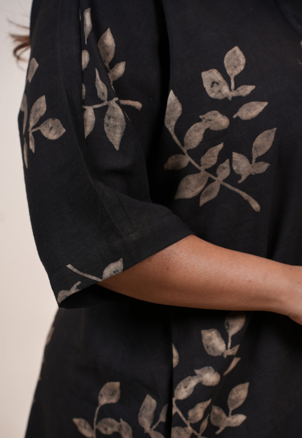 Risha Brown Dabu Slub Cotton A Line Dress