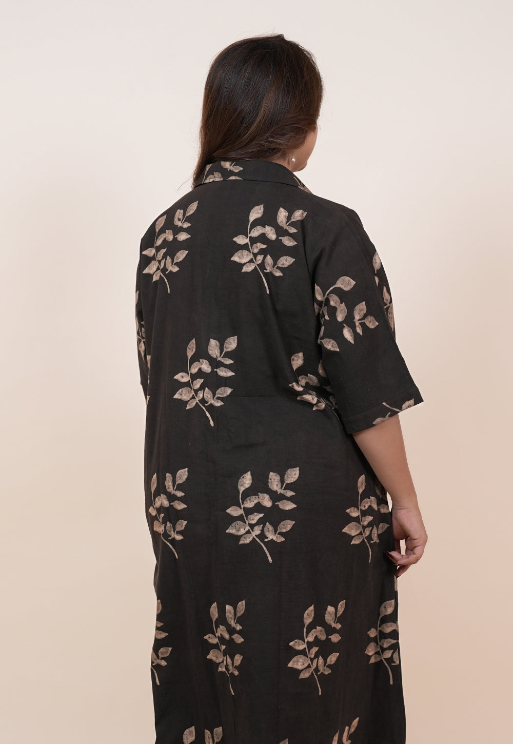 Risha Brown Dabu Slub Cotton A Line Dress