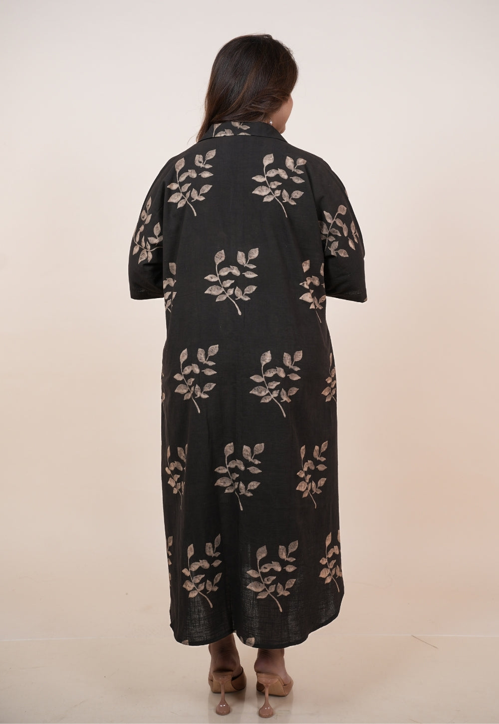 Risha Brown Dabu Slub Cotton A Line Dress