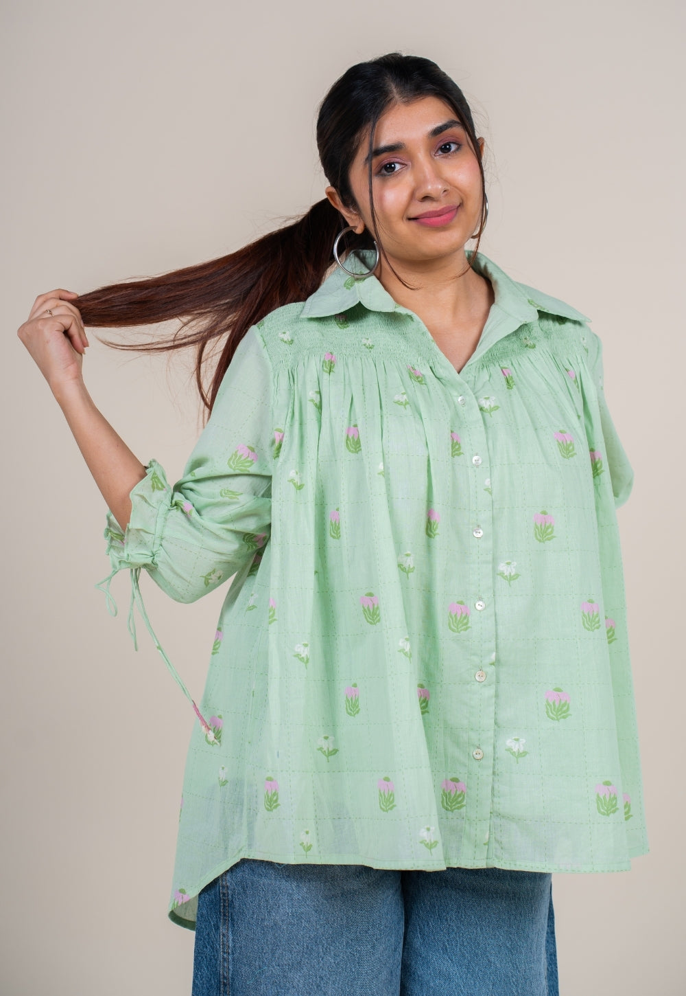Yuvika Mint Green Printed Mul Straight Short Top