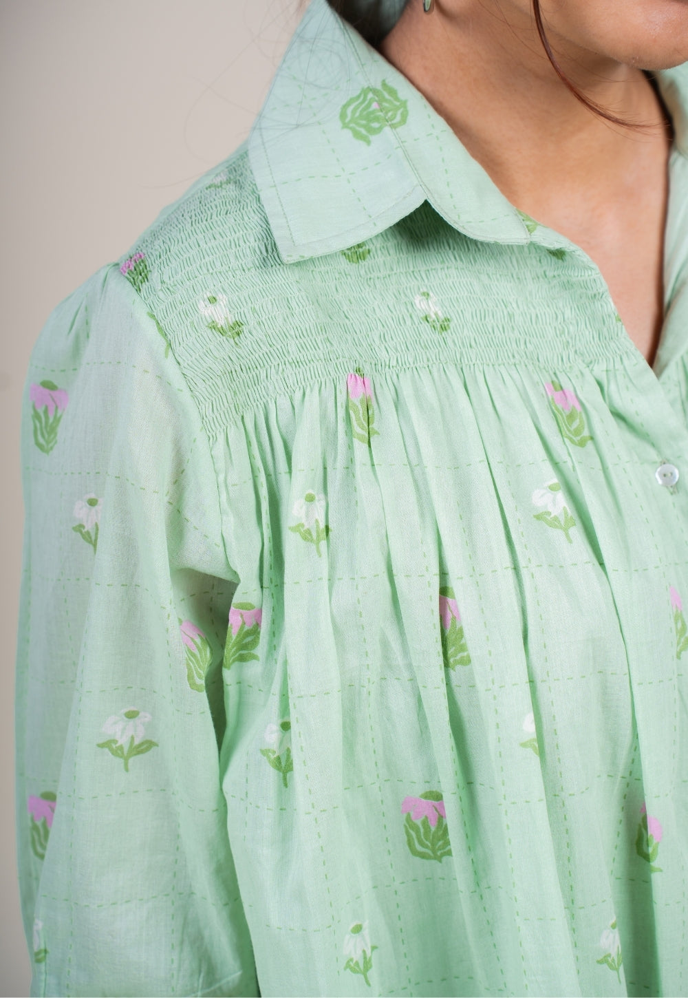 Yuvika Mint Green Printed Mul Straight Short Top