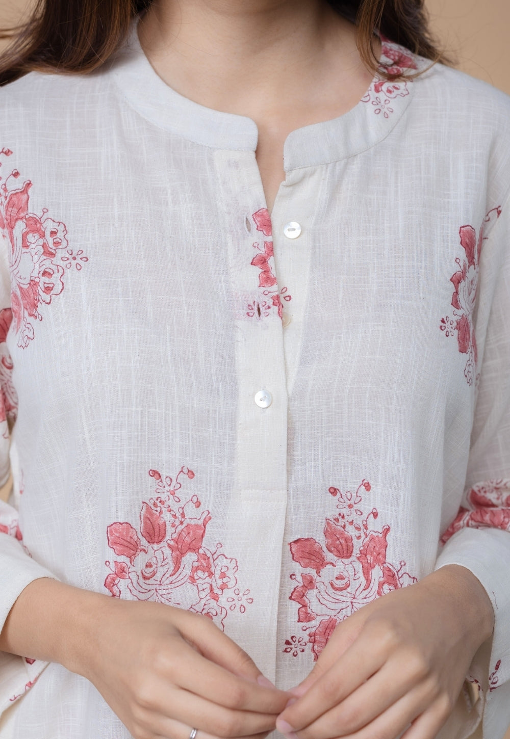 Harshi White Dabu Slub Cotton Straight Co-Ord Set