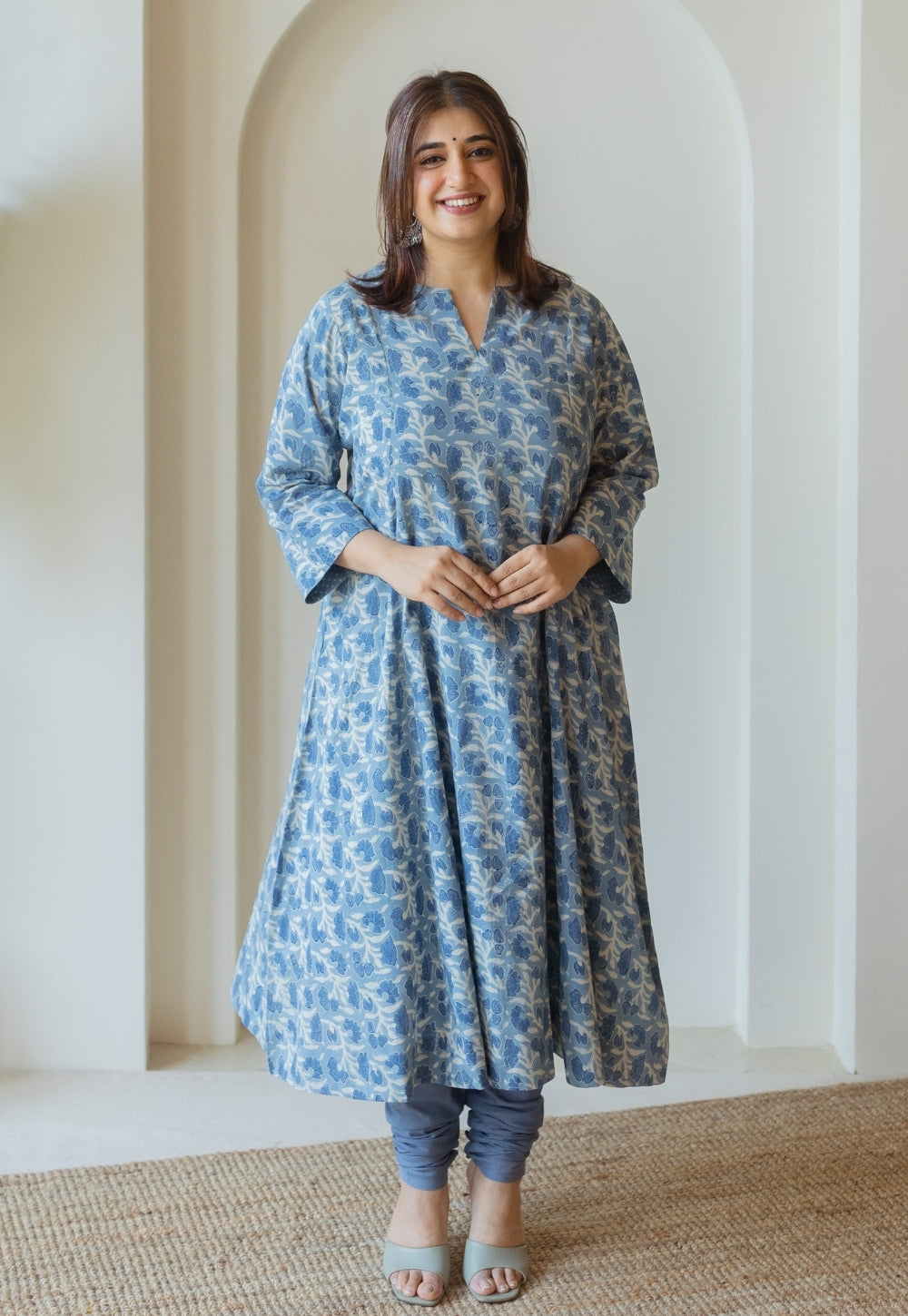 Miral Blue Solid Slub Cotton Churidar