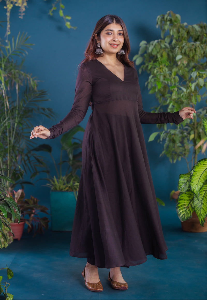 Zima Black Solid Mul A Line Kurta