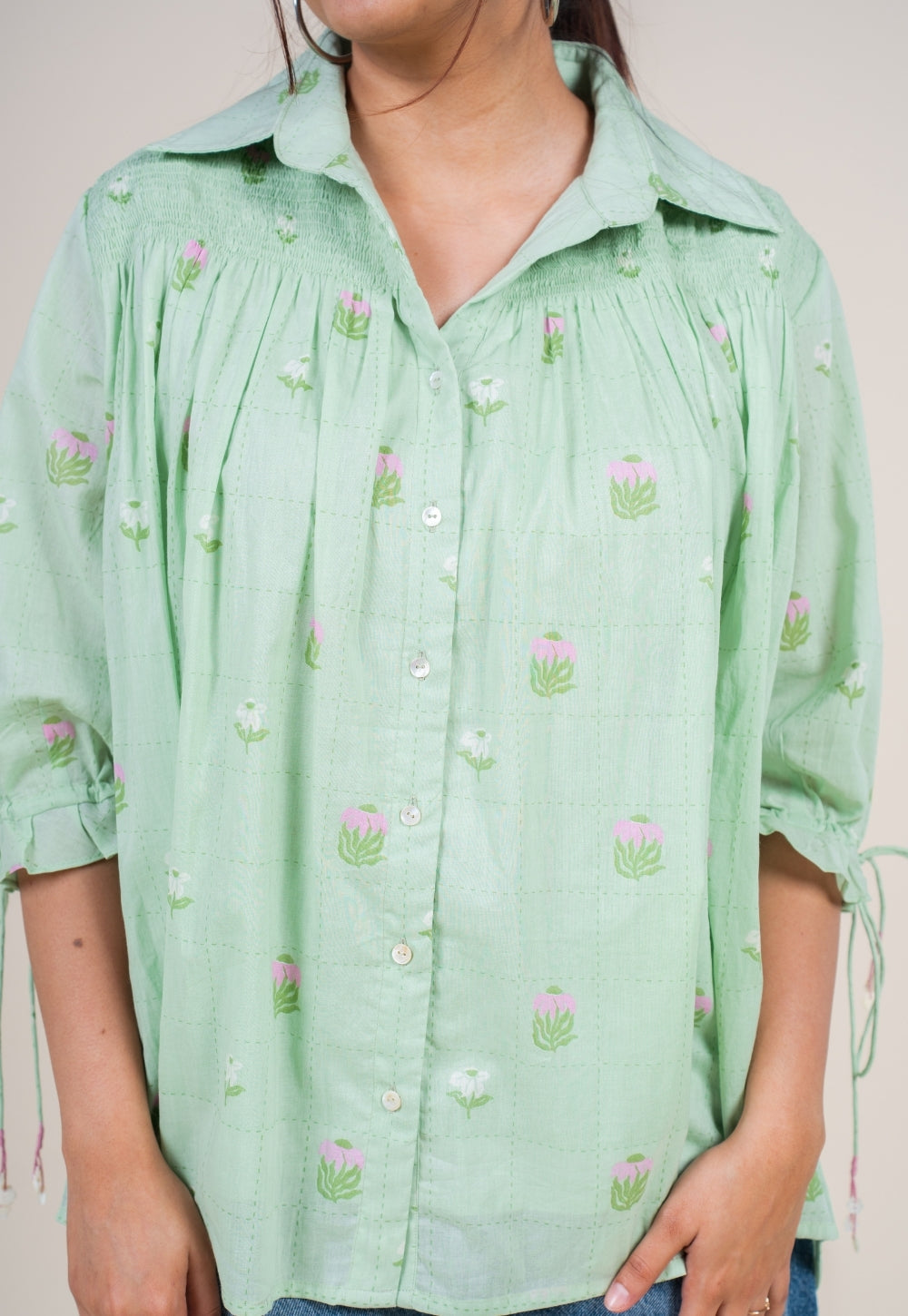 Yuvika Mint Green Printed Mul Straight Short Top