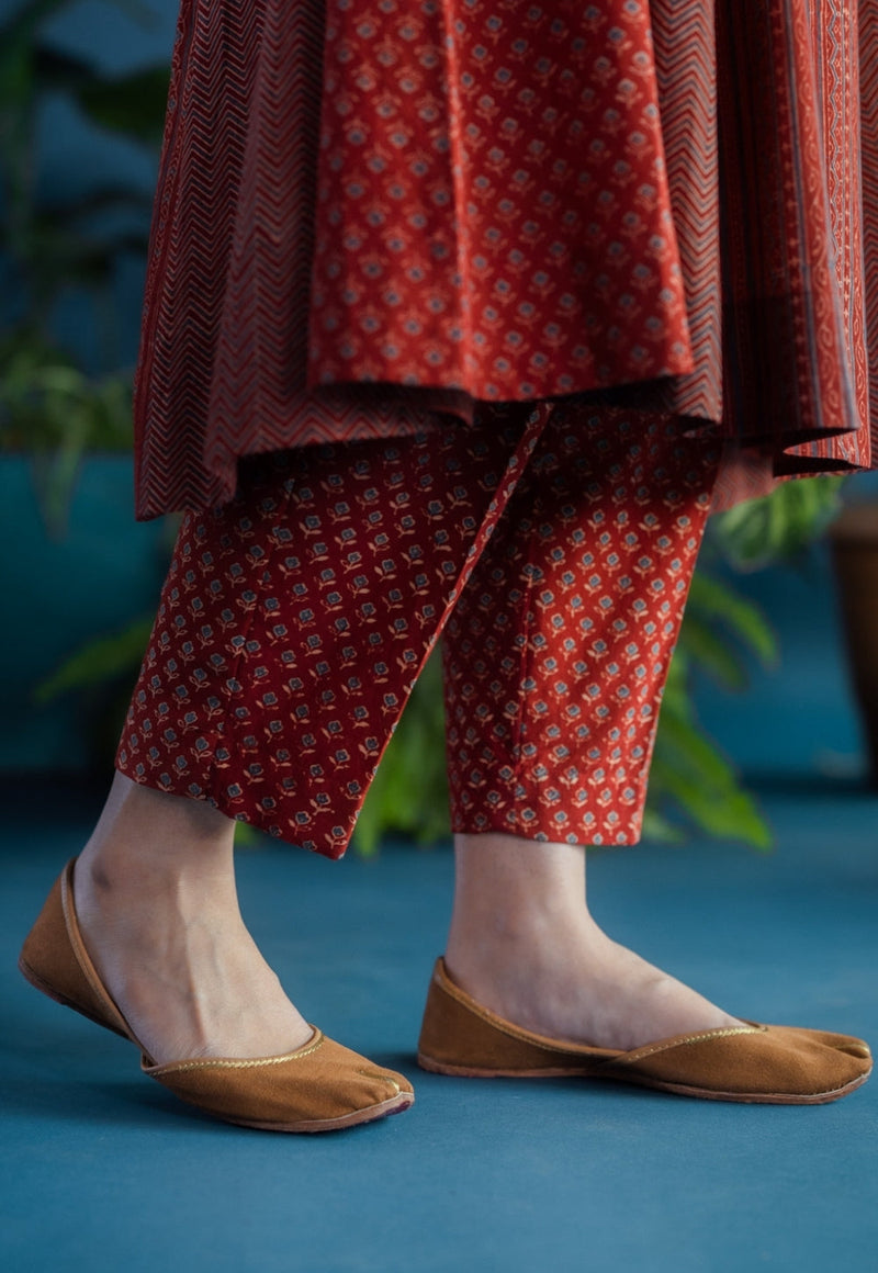 Prita Red Butti Ajrakh Cotton Narrow Pant