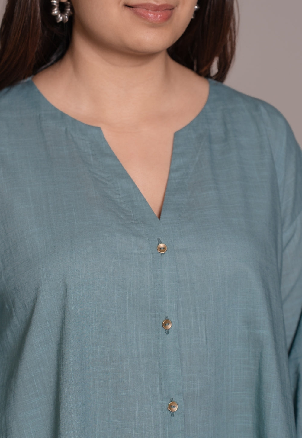 Light Blue Solid Slub Cotton Straight Short Top - DyeVerse