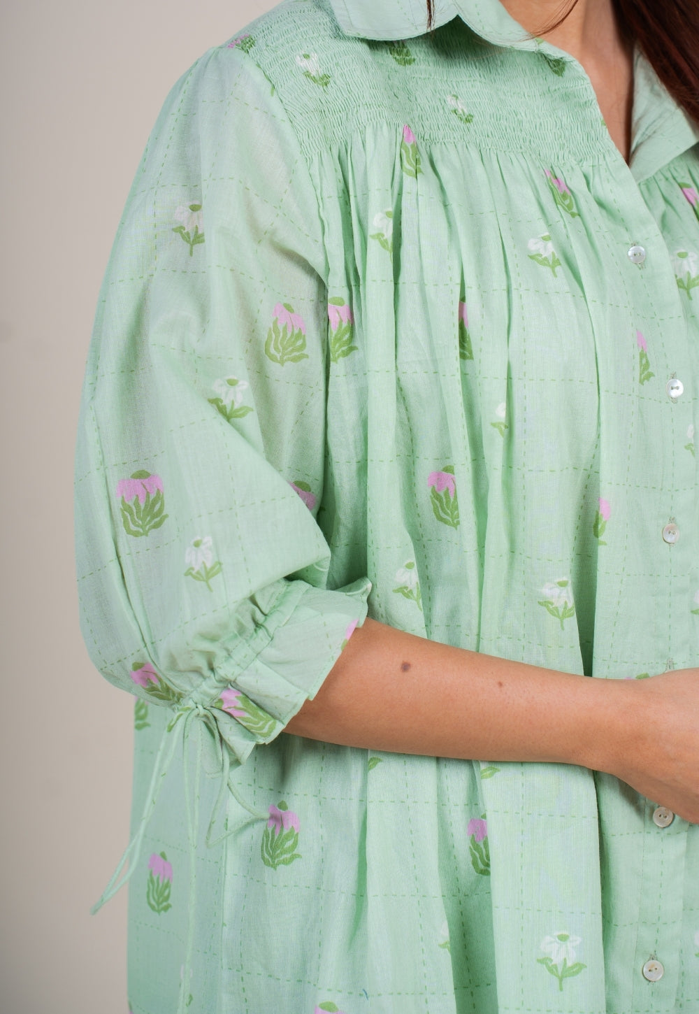 Yuvika Mint Green Printed Mul Straight Short Top