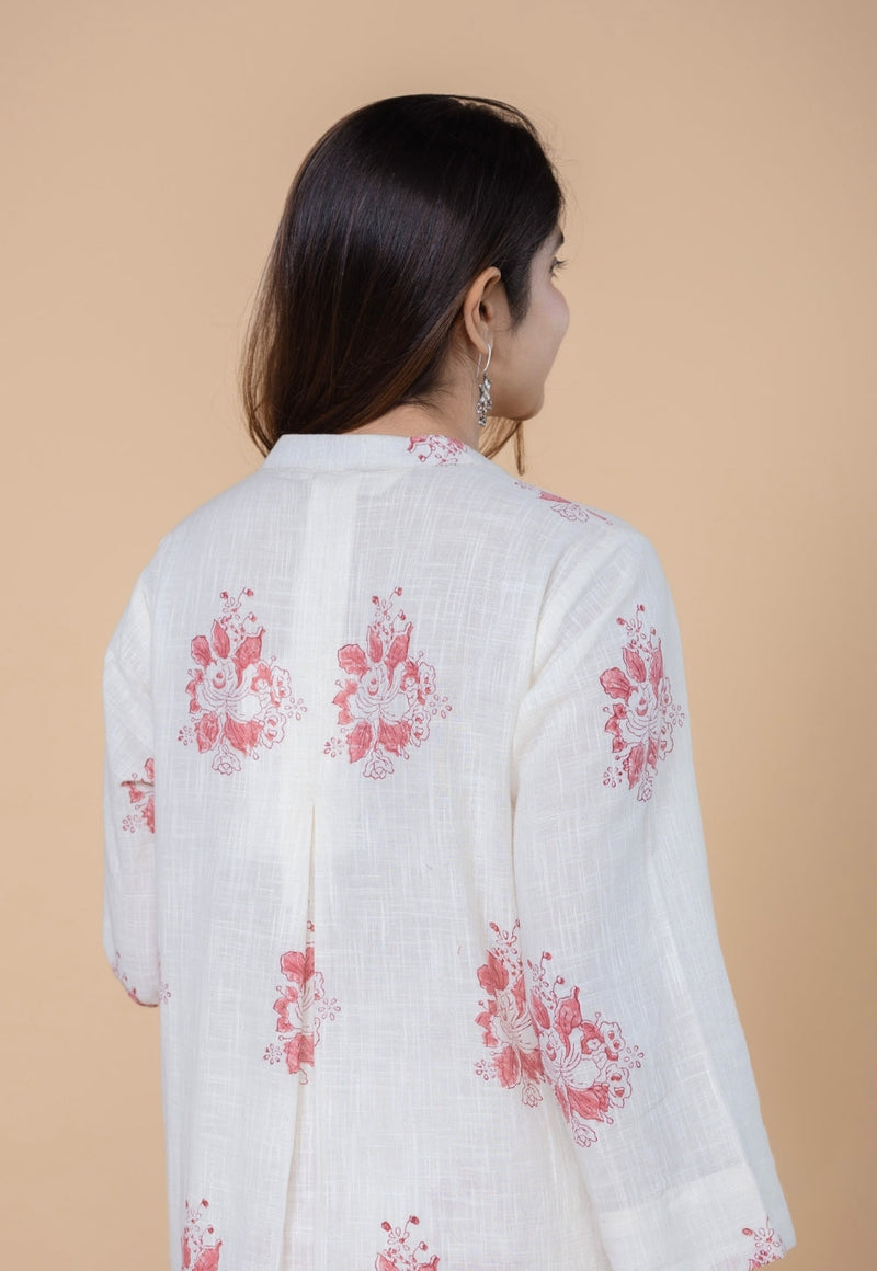 Harshi White Dabu Slub Cotton Straight Co-Ord Set