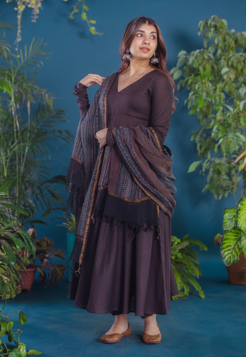 Zima Black Solid Mul A Line Kurta