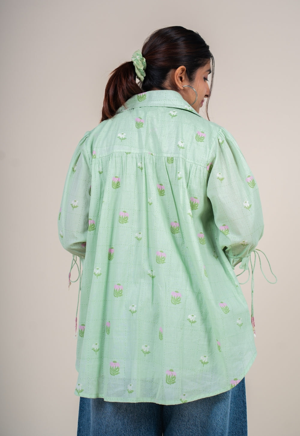 Yuvika Mint Green Printed Mul Straight Short Top