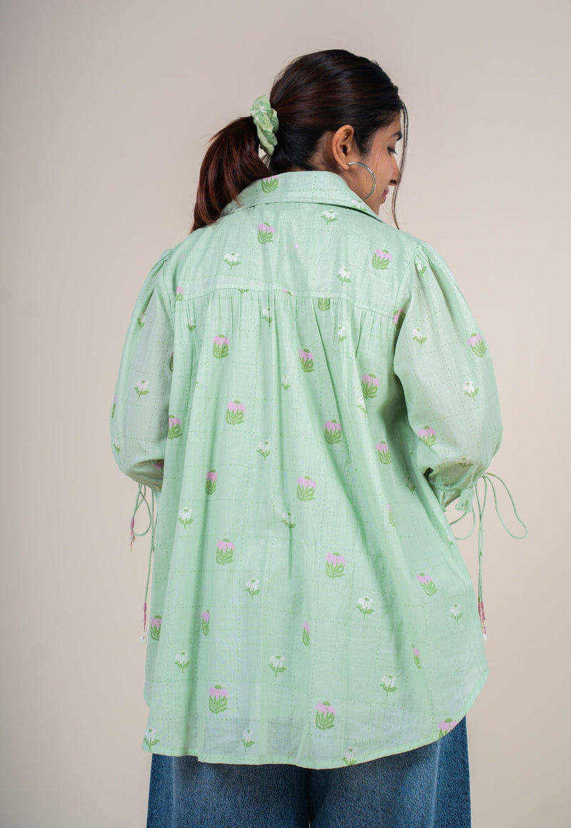 Yuvika Mint Green Printed Mul Straight Short Top