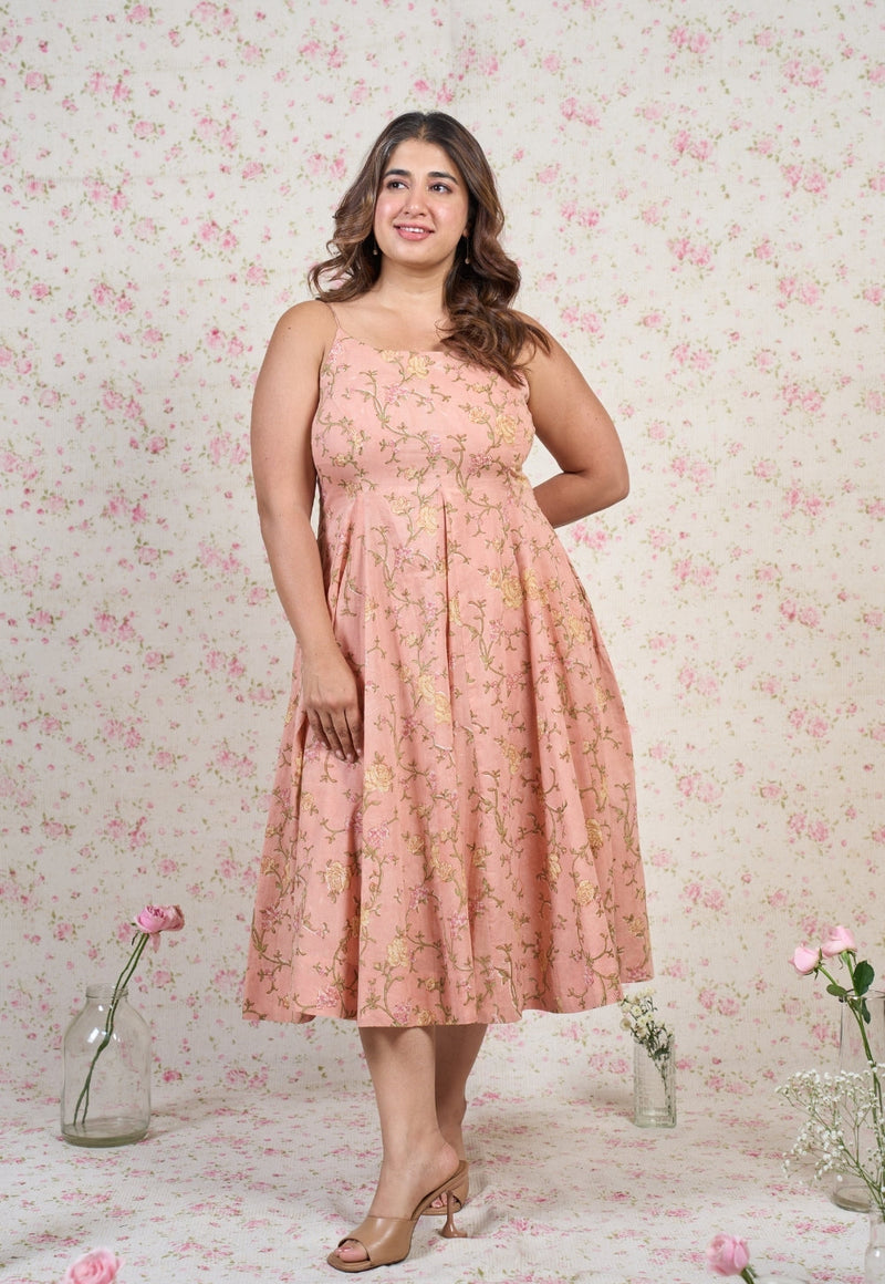 Diana Orange Sanganeri Mul Cotton A Line Dress