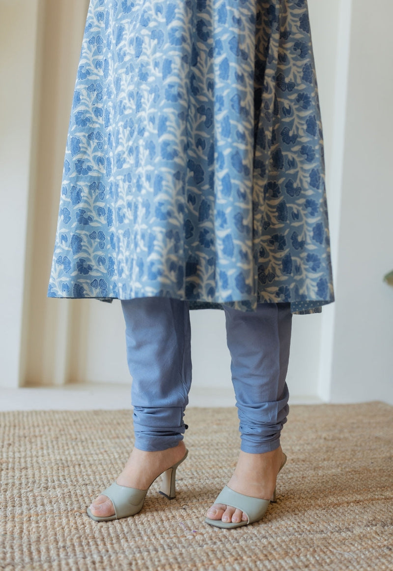 Miral Blue Solid Slub Cotton Churidar