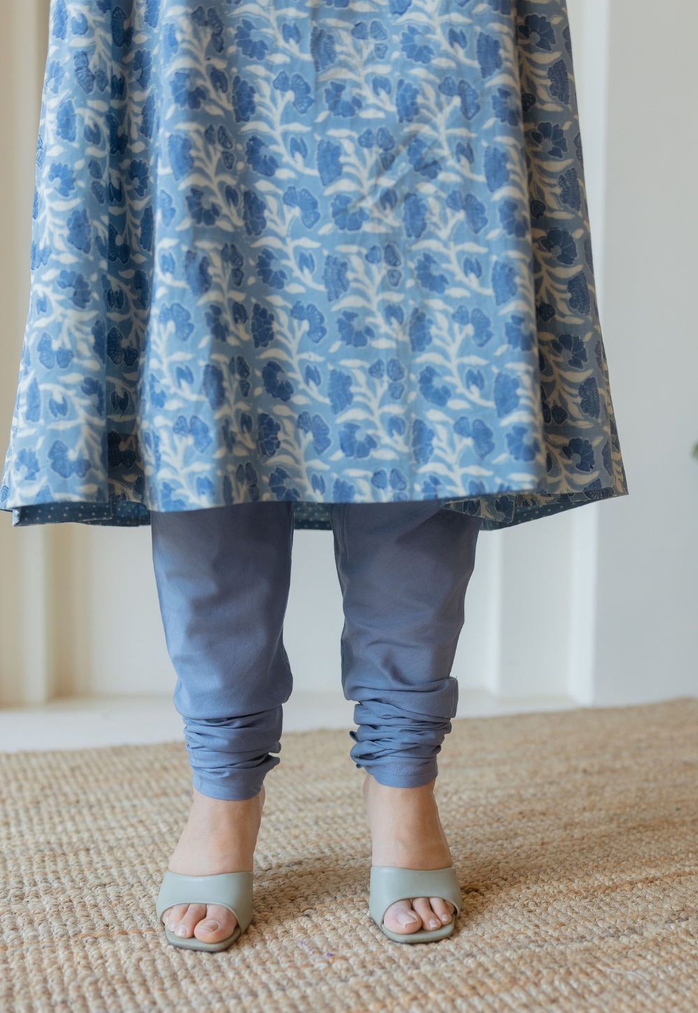 Miral Blue Solid Slub Cotton Churidar