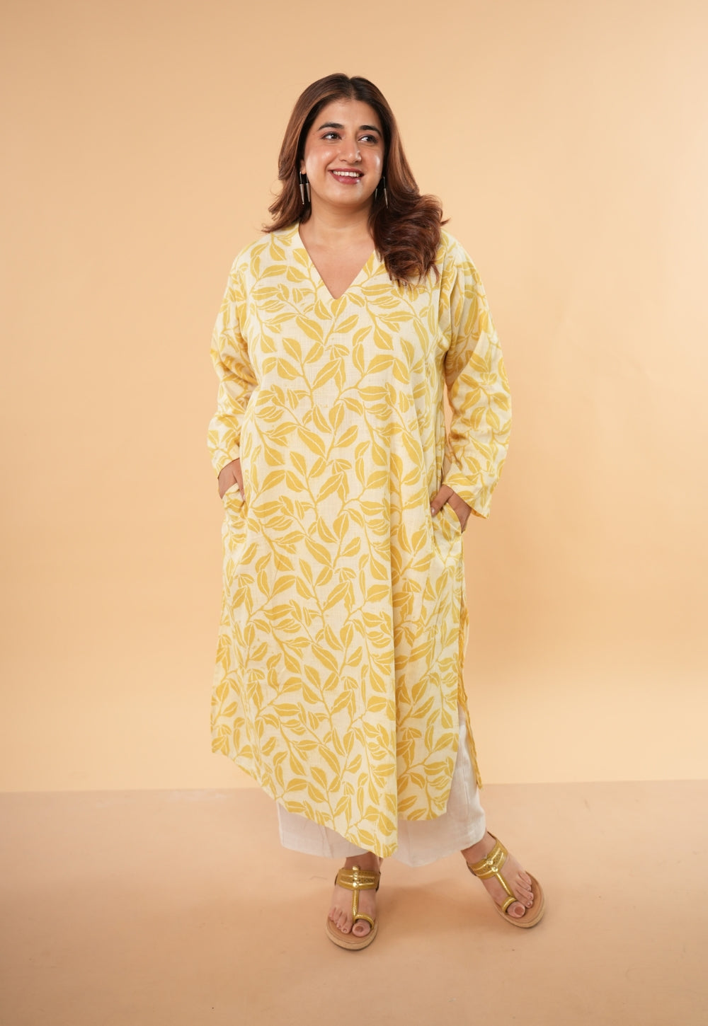 Ritika Yellow Hand Block Print Slub Cotton Jhabbha Kali Kurta