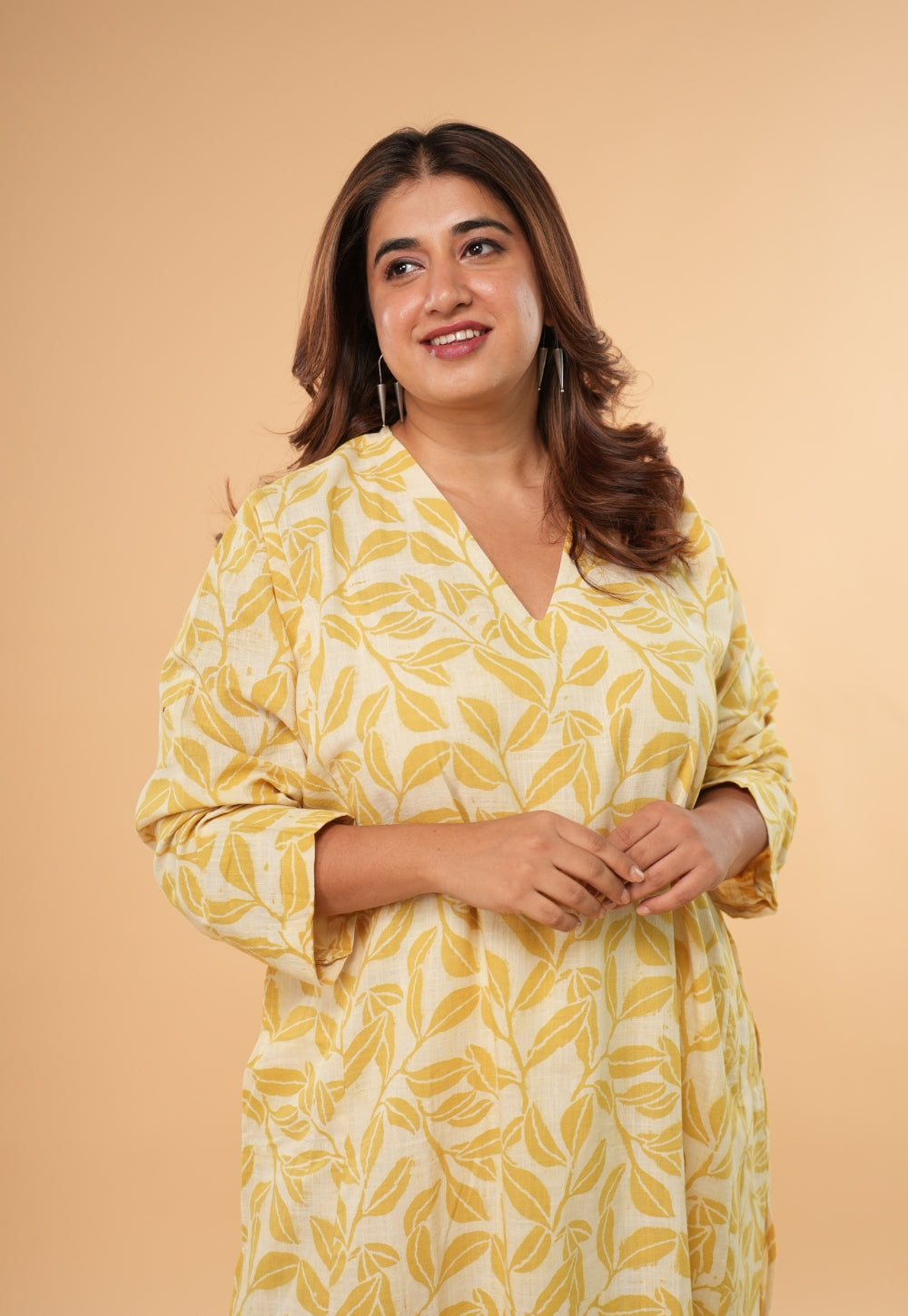 Ritika Yellow Hand Block Print Slub Cotton Jhabbha Kali Kurta