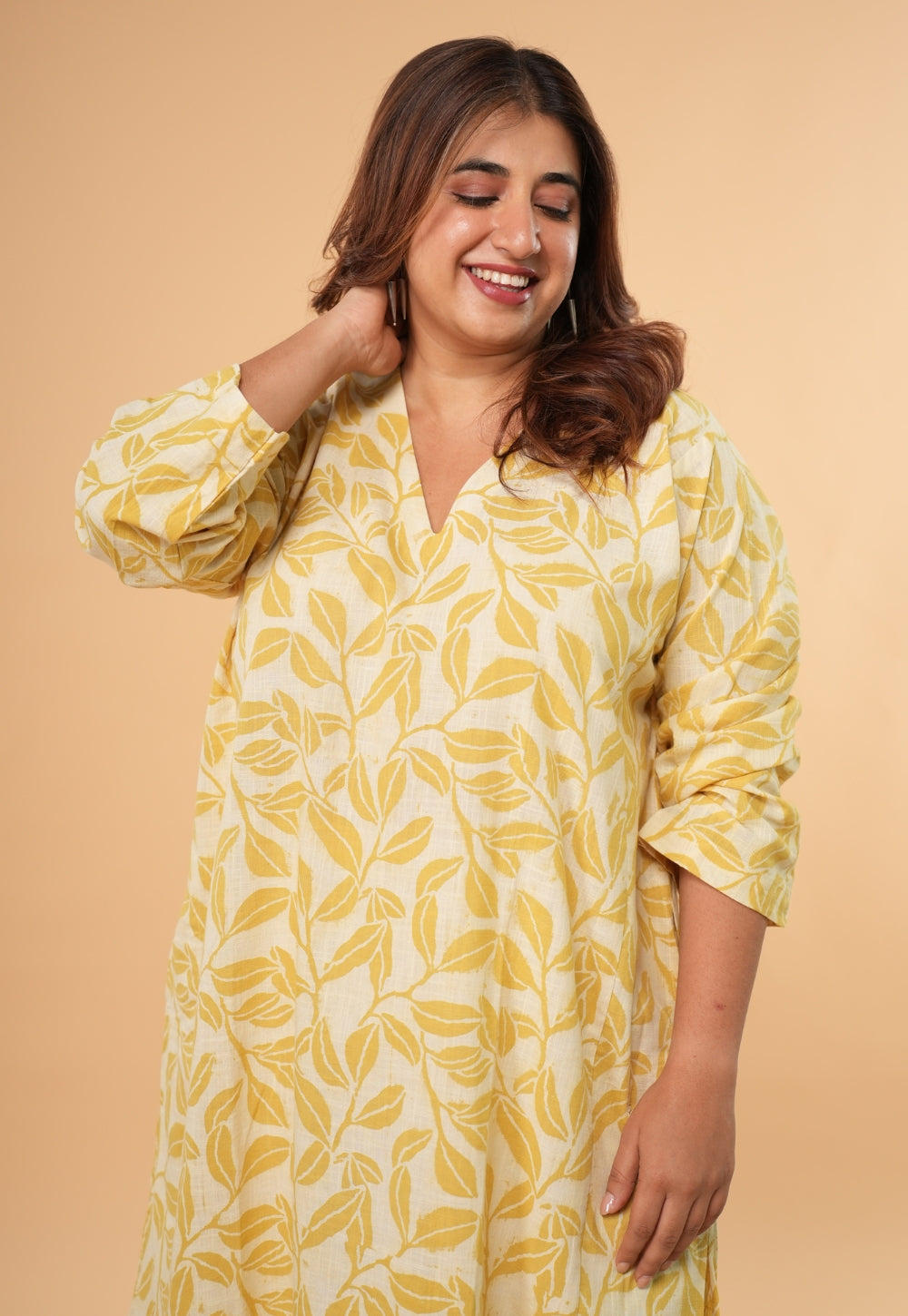 Ritika Yellow Hand Block Print Slub Cotton Jhabbha Kali Kurta