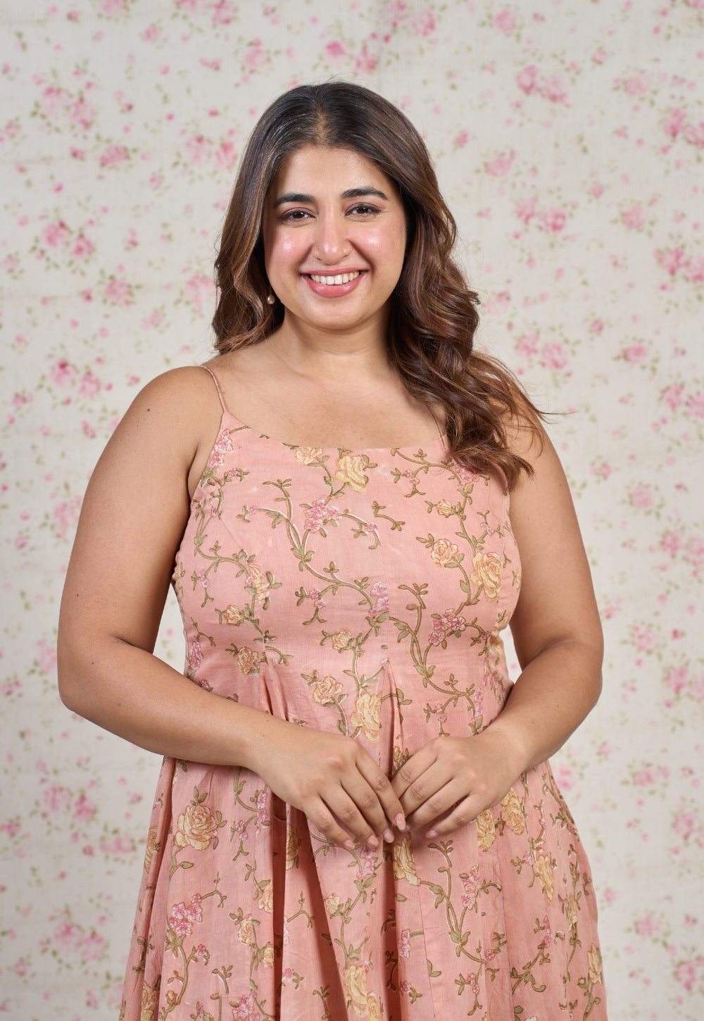 Diana Orange Sanganeri Mul Cotton A Line Dress