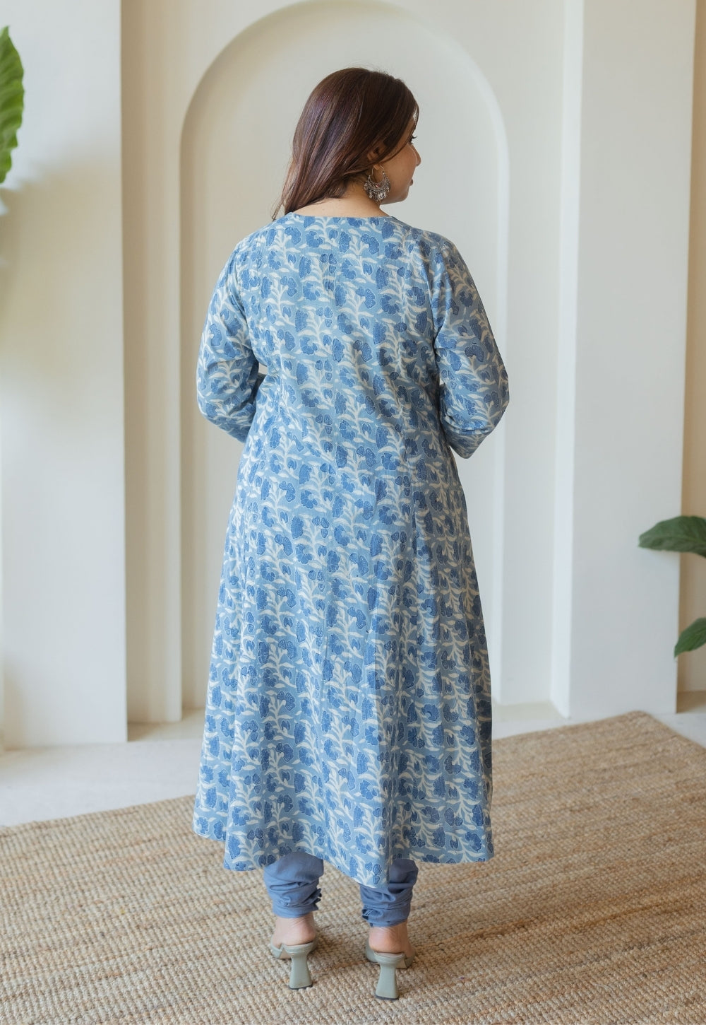 Miral Blue Solid Slub Cotton Churidar