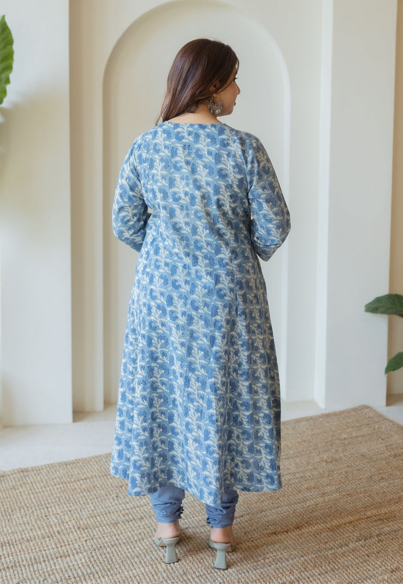 Miral Blue Solid Slub Cotton Churidar