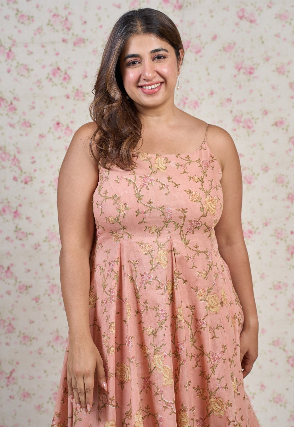 Diana Orange Sanganeri Mul Cotton A Line Dress