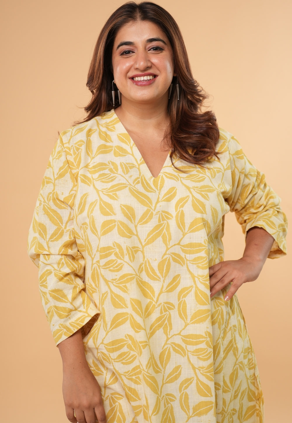 Ritika Yellow Hand Block Print Slub Cotton Jhabbha Kali Kurta