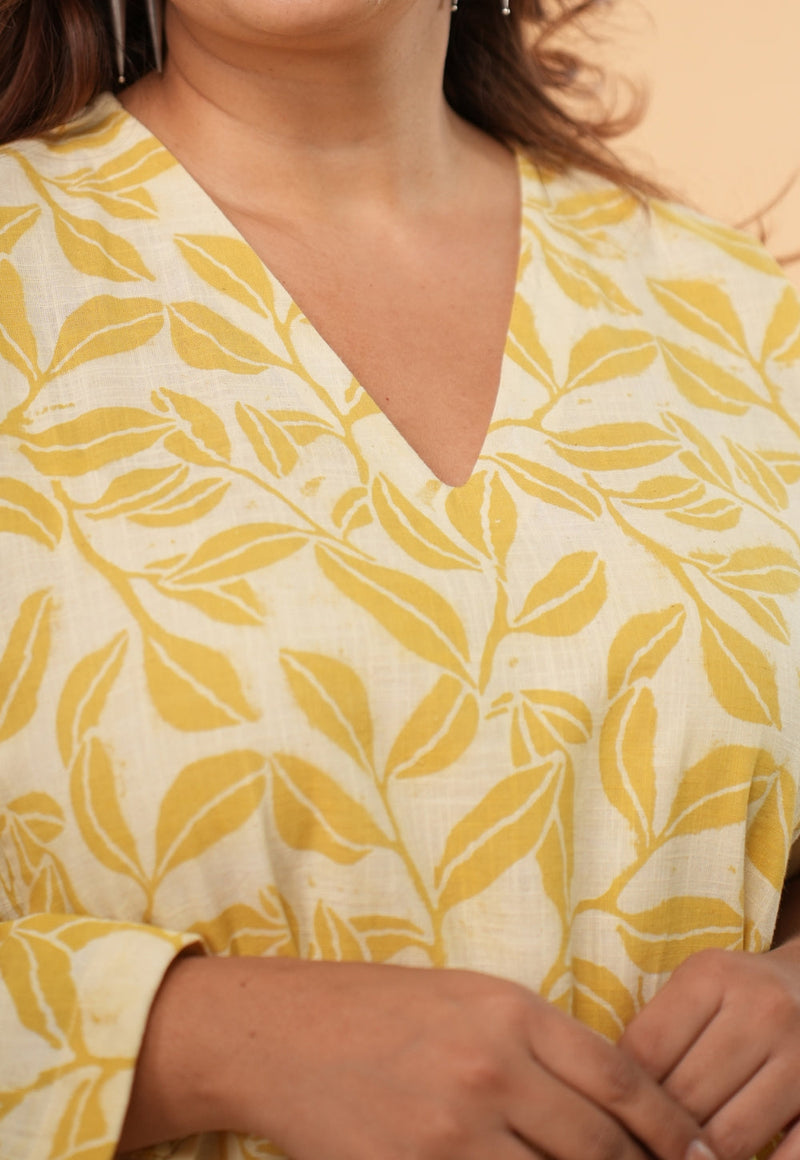 Ritika Yellow Hand Block Print Slub Cotton Jhabbha Kali Kurta