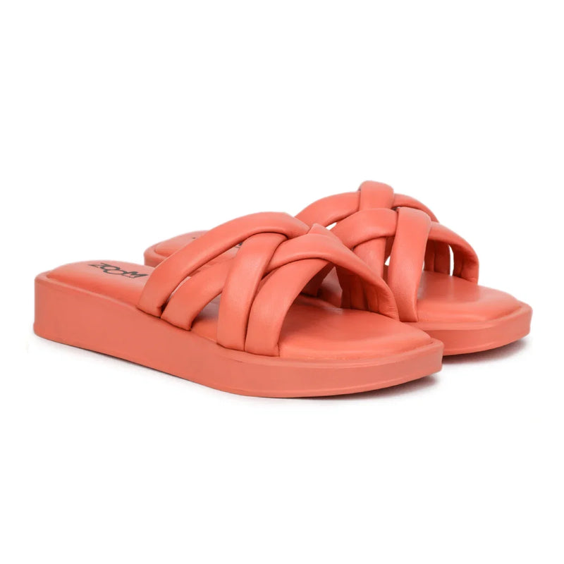 Stylish Women's Leather Slippers with Criss-Cross Design - L 212