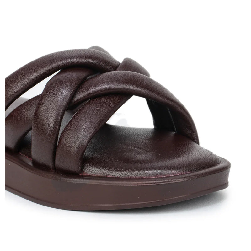 Stylish Women's Leather Slippers with Criss-Cross Design - L 212