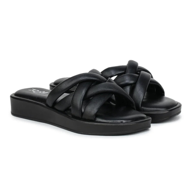 Stylish Women's Leather Slippers with Criss-Cross Design - L 212