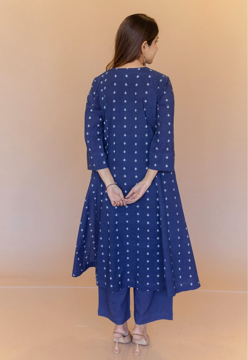 Yashi Blue Solid Slub Cotton Straight Pant