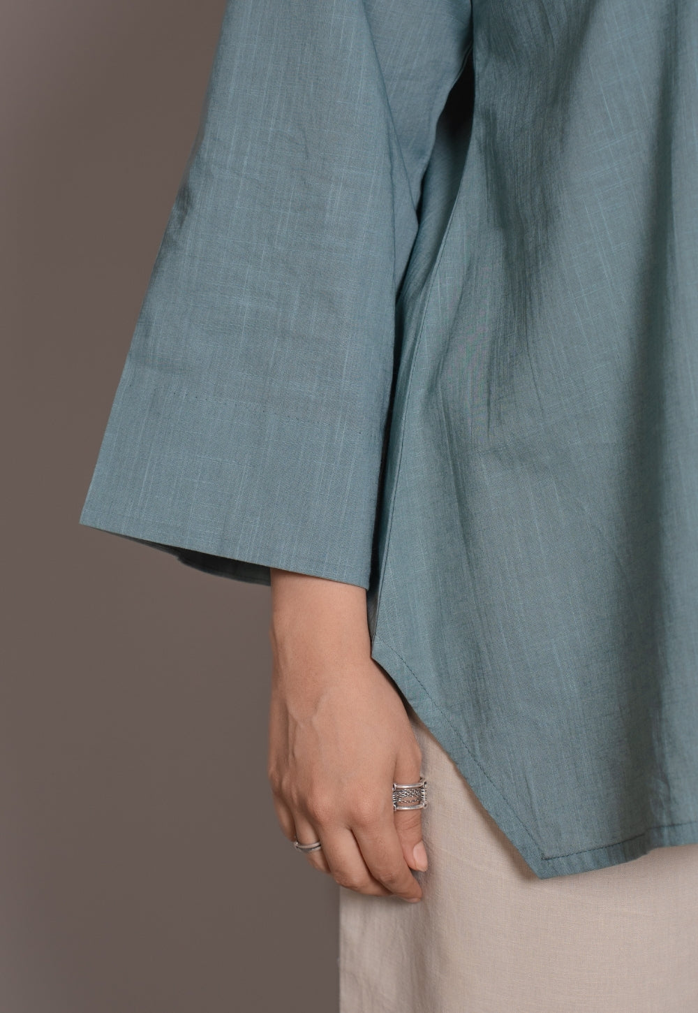 Light Blue Solid Slub Cotton Straight Short Top - DyeVerse
