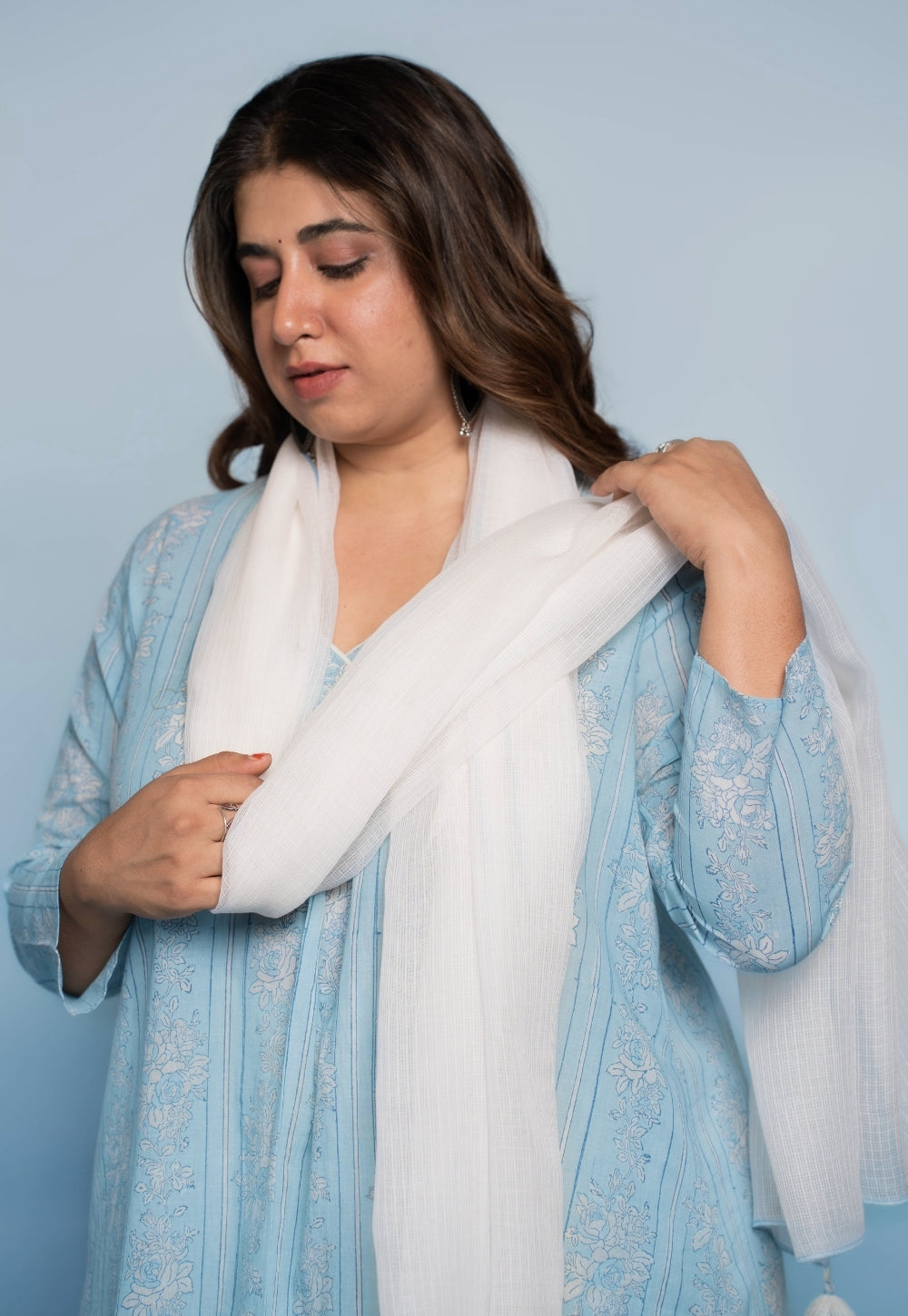 Raila Blue Dabu Mul Cotton Straight Kurta