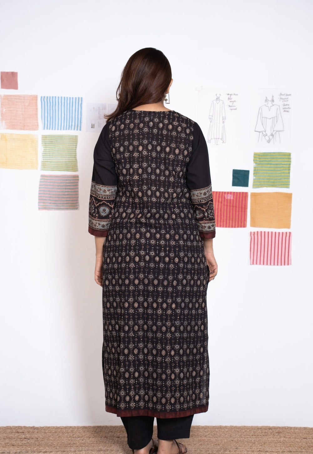 Elisha Black Ajrakh Cotton Straight Kurta