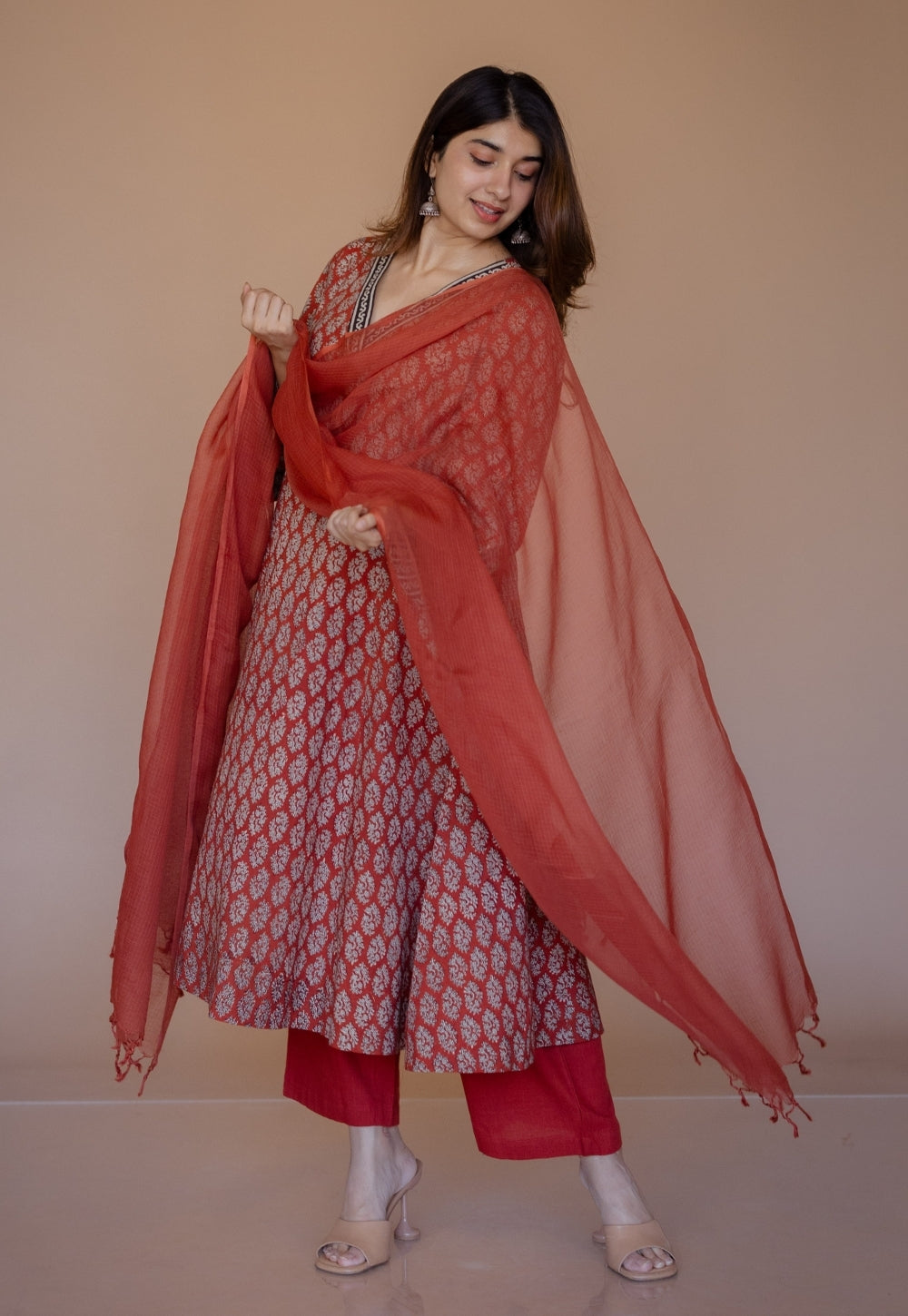 Sarah Red Bagru Cotton Kali Kurta