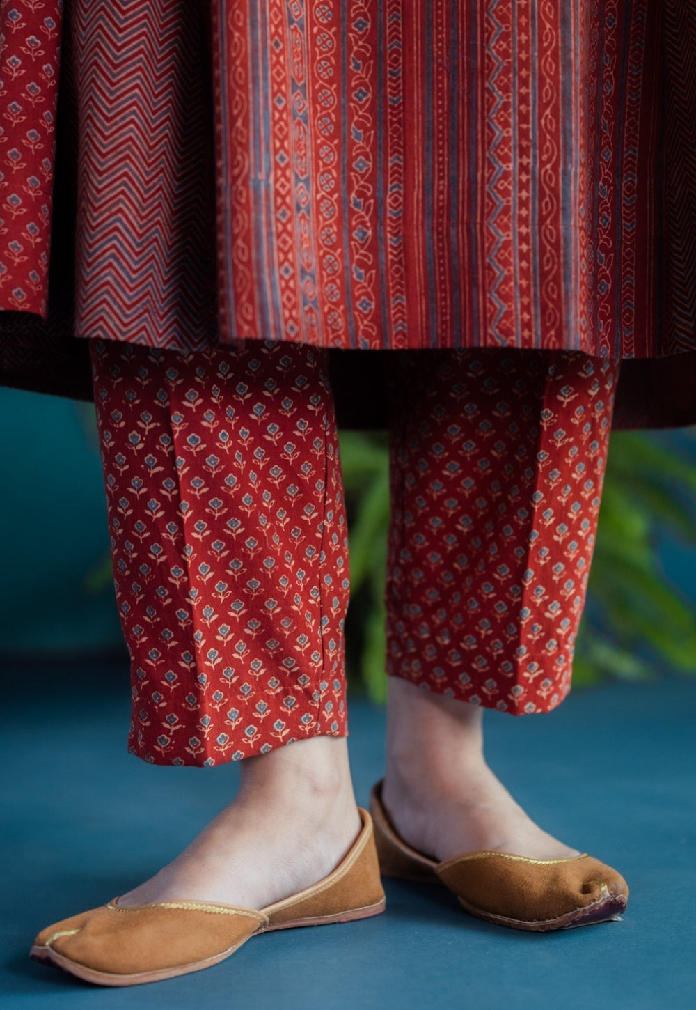 Prita Red Butti Ajrakh Cotton Narrow Pant