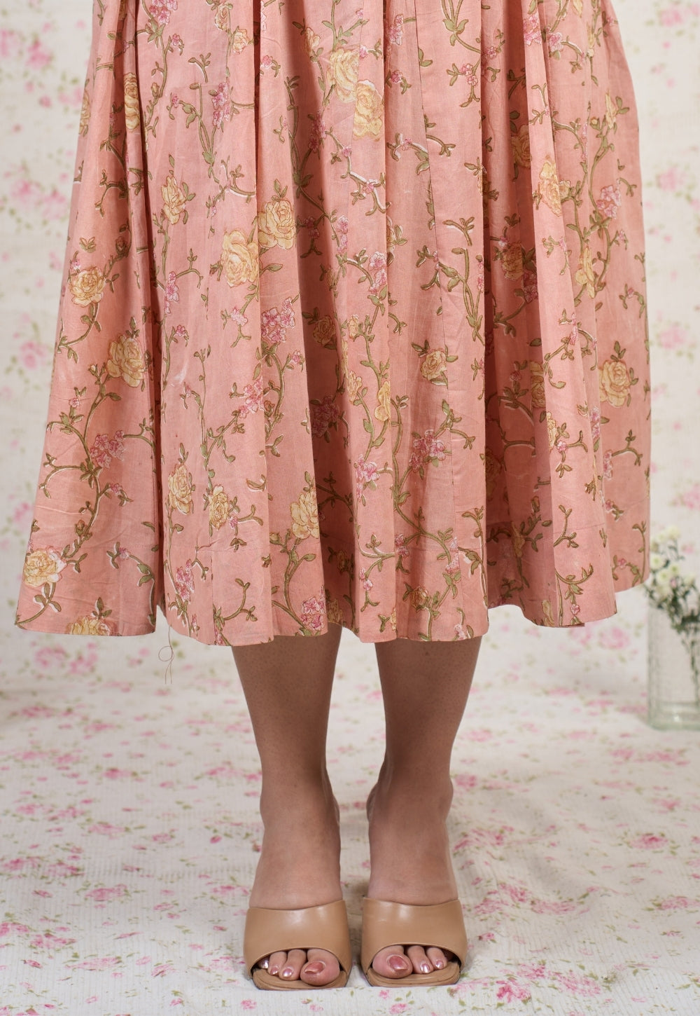 Diana Orange Sanganeri Mul Cotton A Line Dress
